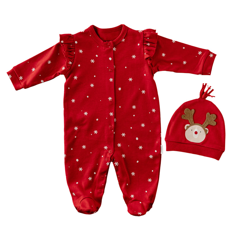 Andy Wawa-AC25328-RED-ROMPER HAT SET VELVET HAPPY NEWYEAR