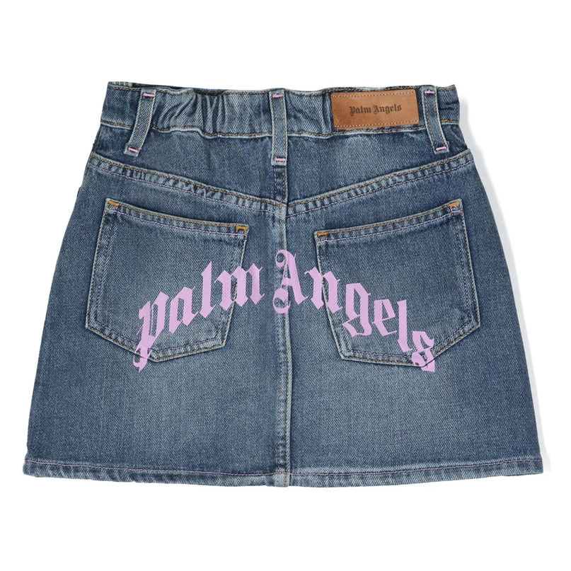 palm-angels-pgyf001s24den0014534-Blue Overlogo Denim Skirt