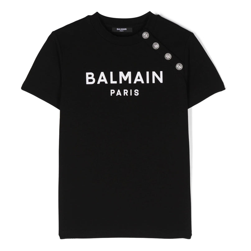 Balmain-Logo with Side Button T-Shirt-BV8Q71-Z2389-930BC-Black