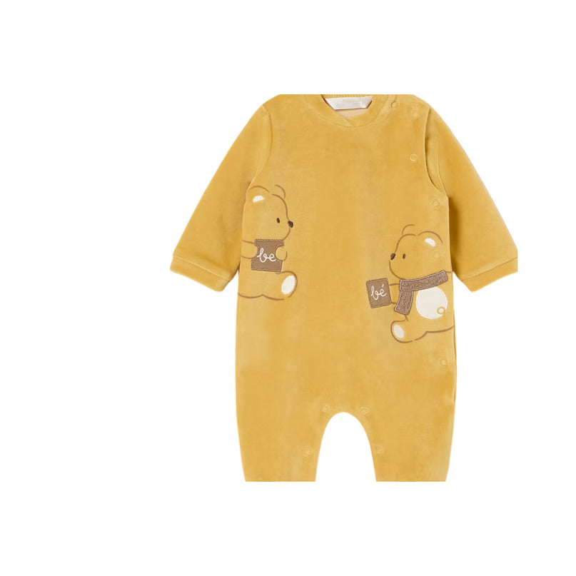 Yellow 2pc Bear Velour Babygrow Set