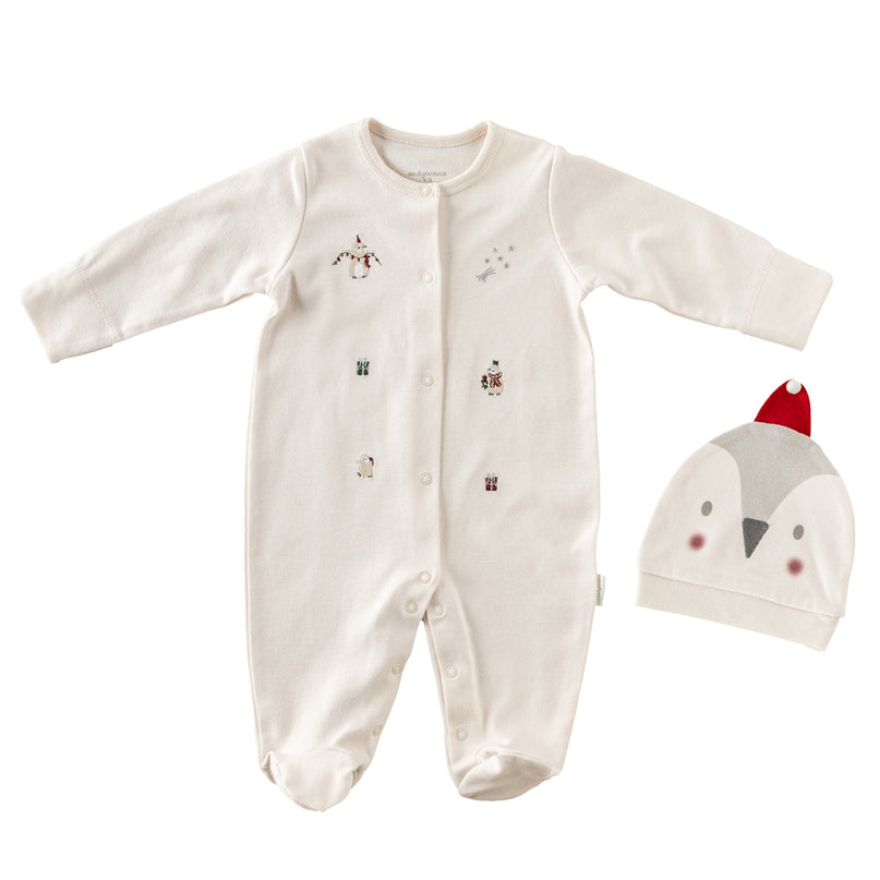 Andy Wawa-AC25343-ECRU-ROMPER HAT SET PENGUIN