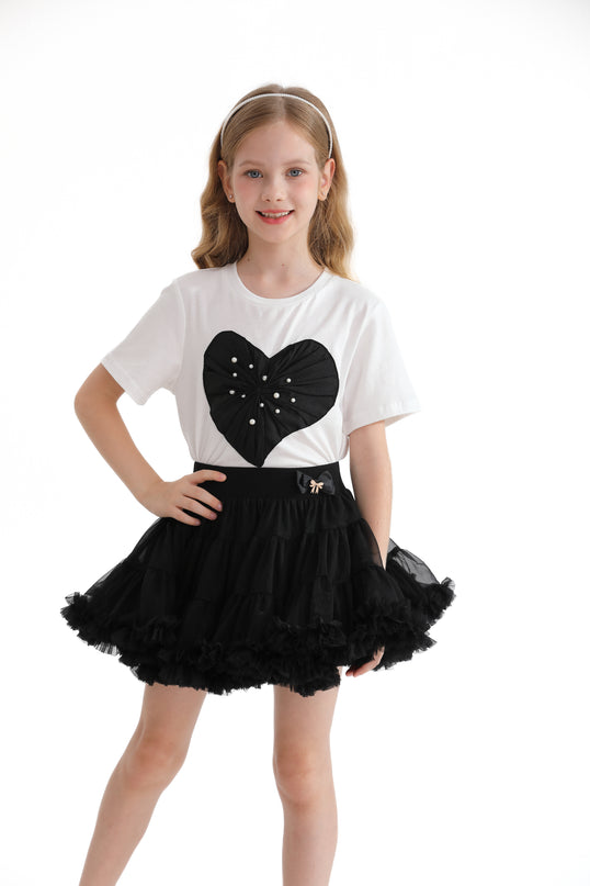 White Pearl Heart Applique T-Shirt