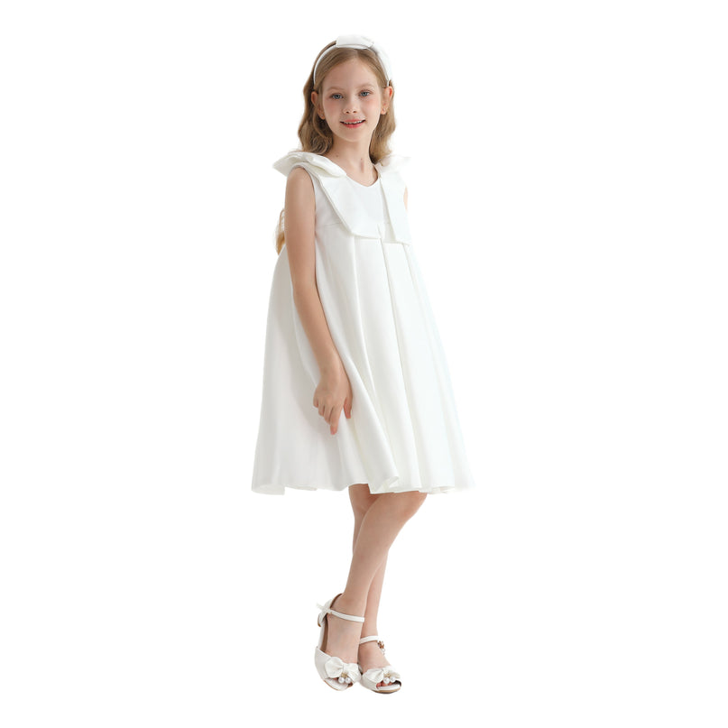 Ivory Palermo Satin Bow Pleated Dress