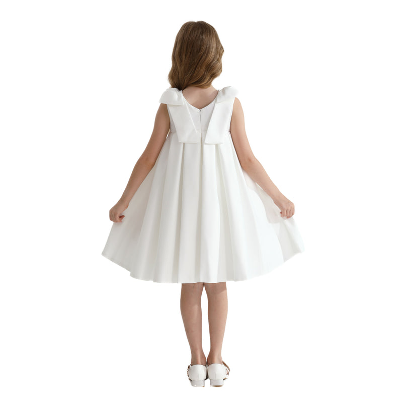 Ivory Palermo Satin Bow Pleated Dress