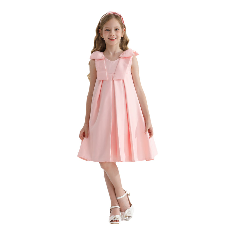 Pink Palermo Satin Bow Pleated Dress