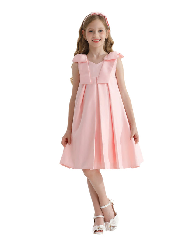 Pink Palermo Satin Bow Pleated Dress