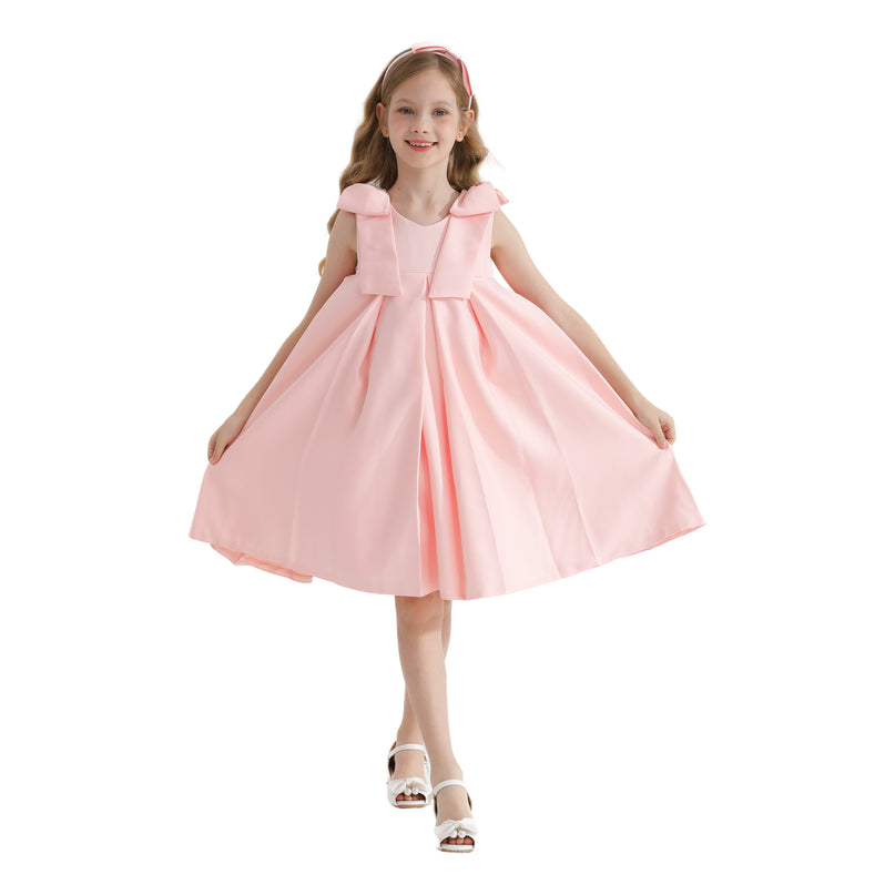 Pink Palermo Satin Bow Pleated Dress