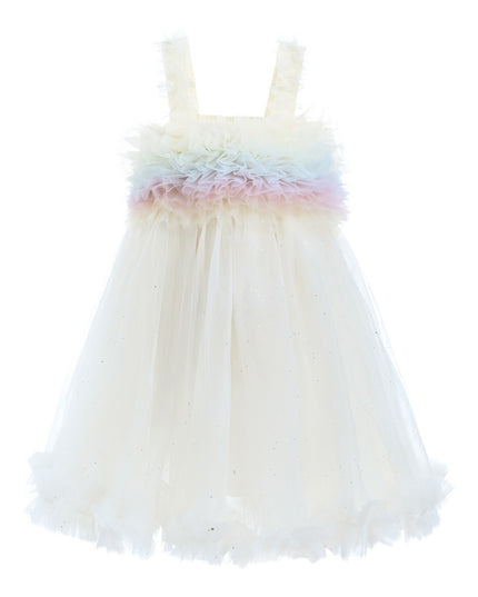 White Rainbow Ruffle Trapeze Dress