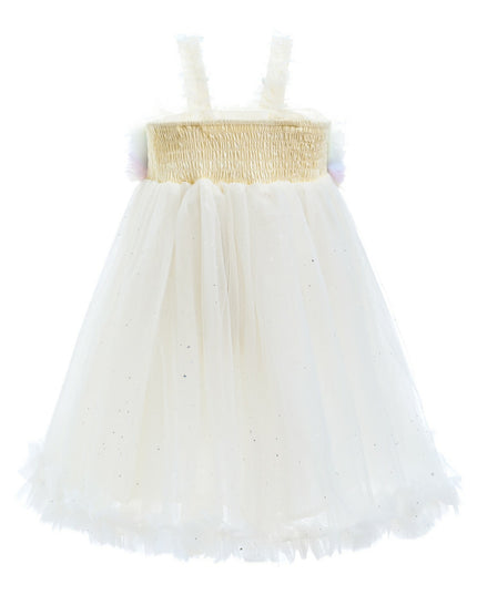 White Rainbow Ruffle Trapeze Dress