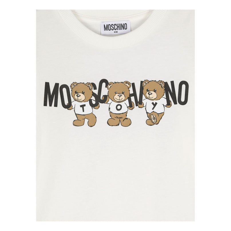 White 3 Bears Text Logo Print T-Shirt