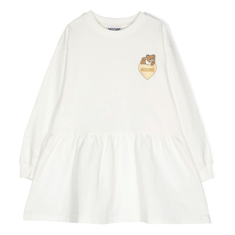 White Heart Bear Print Dress