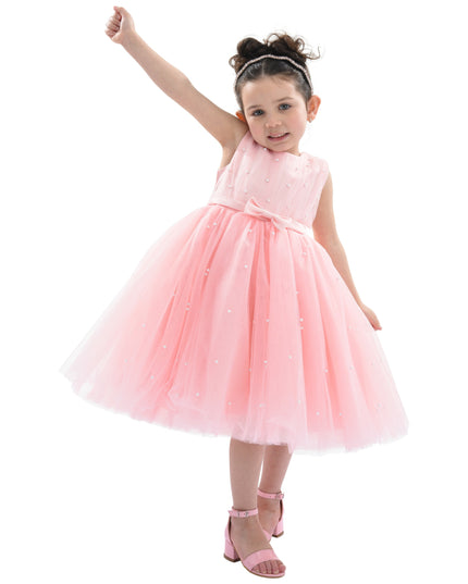 Pink Pearl Bow Tulle Dress