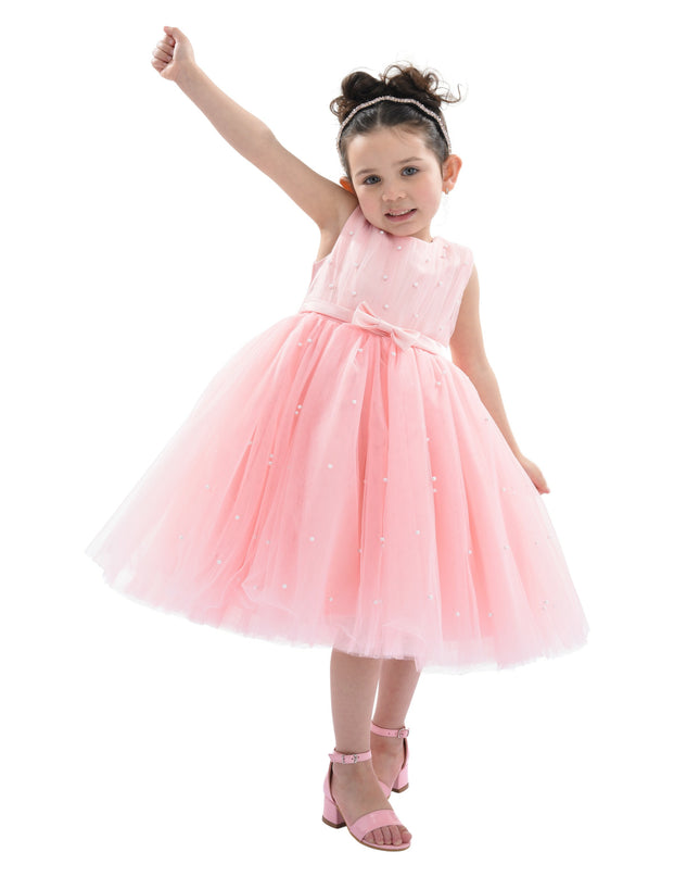 Pink Pearl Bow Tulle Dress