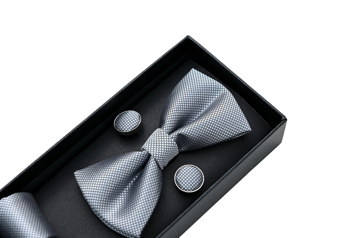 Silver Crosshatch Bowtie set