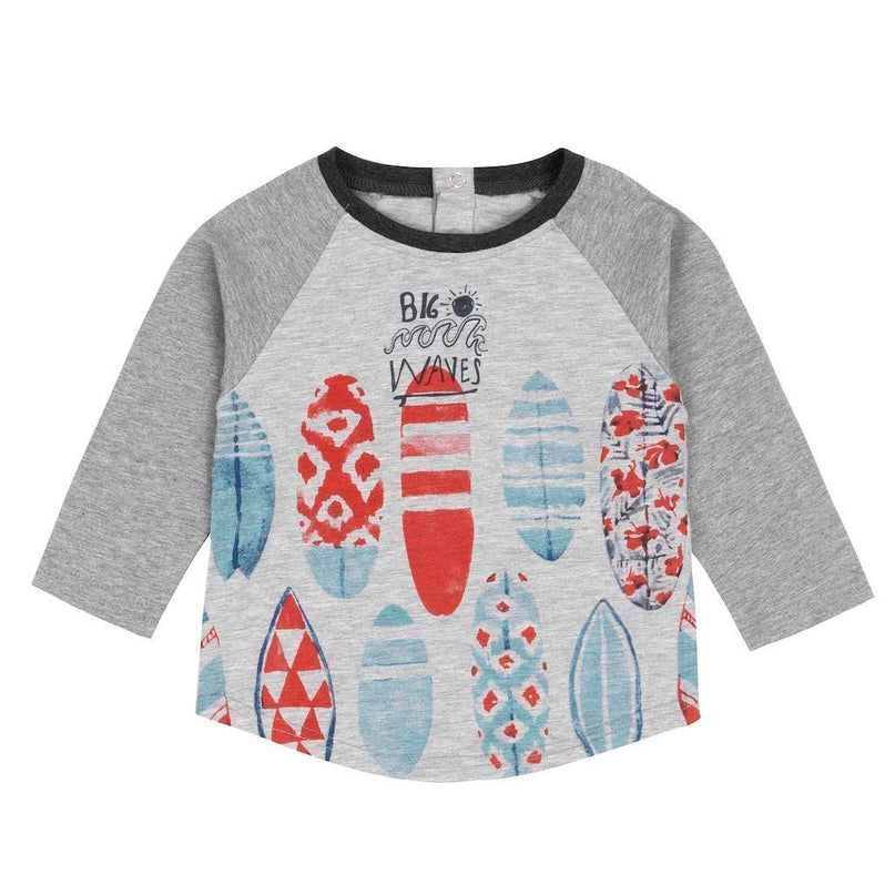  Deux Par Deux Light Grey Mix With Surfboards Printed Jersey Raglan Top-a30t72-191-