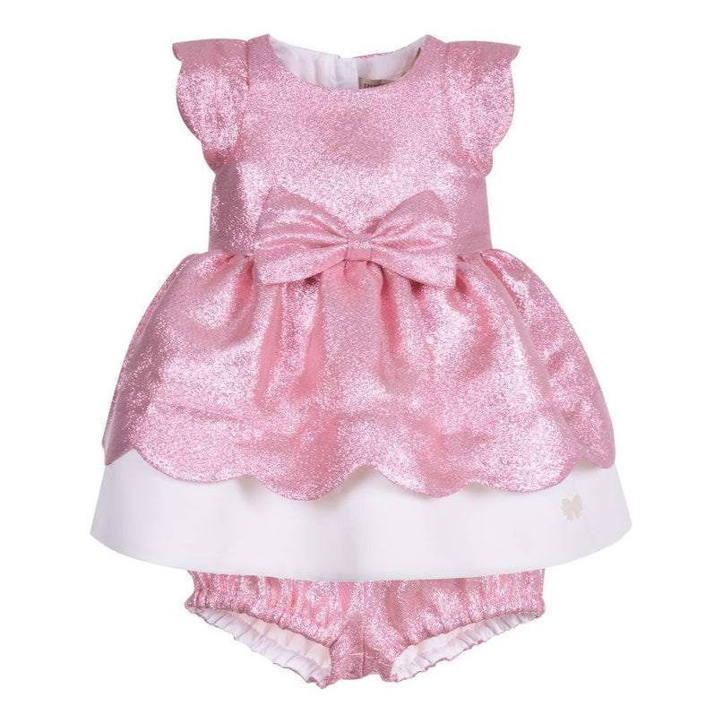 Pink Scalloped Bodice Dress+Bloomers