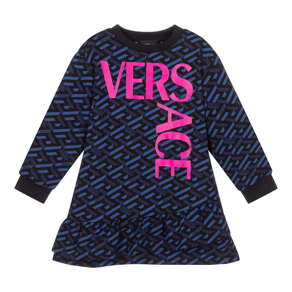 Versace Kids graphic-print long-sleeve dress - Blue