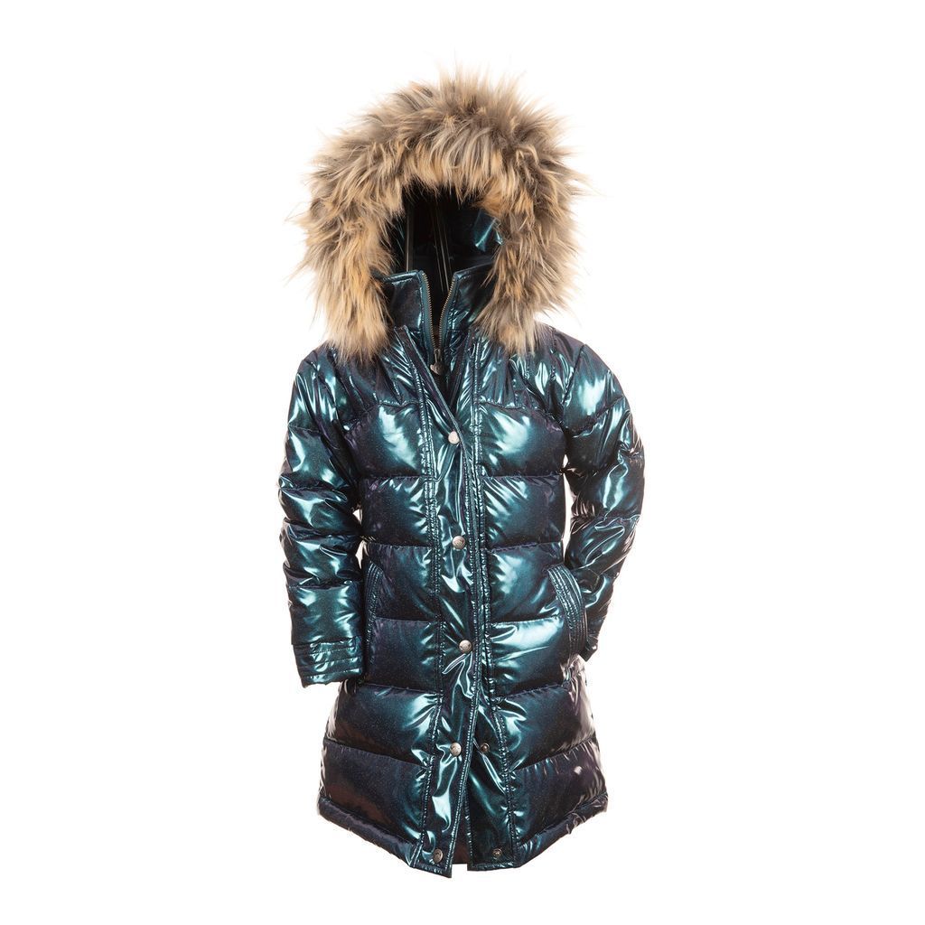 Teal Sparkle Long Down Coat