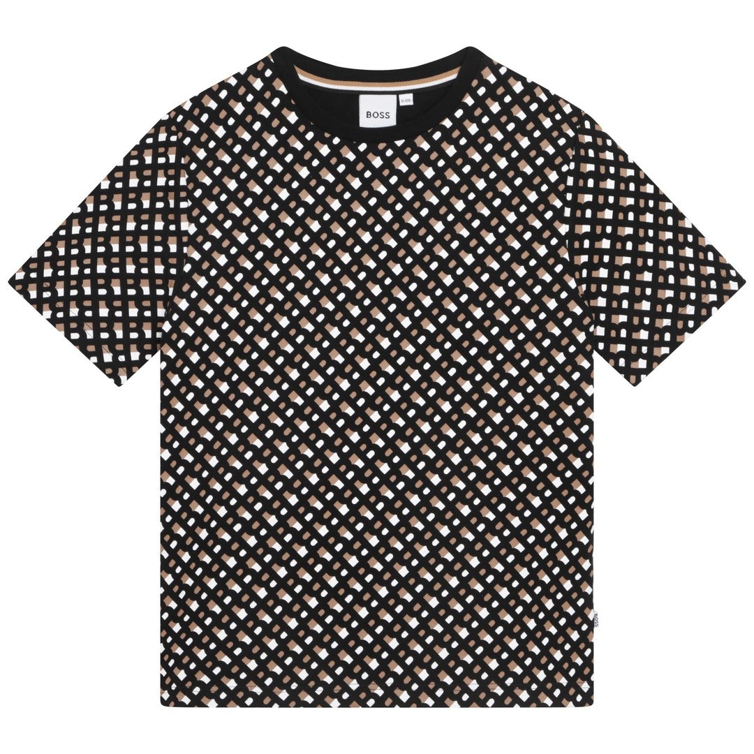 Beige Monogram-print cotton T-shirt, Balmain