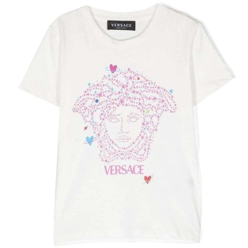 versace-White Glitter Medusa Logo T-Shirt-1000052-1a07216-2w070