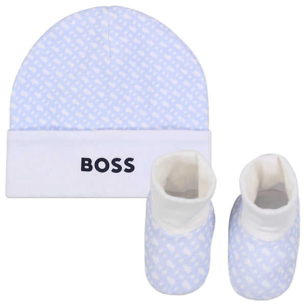 Boss Pale Blue Hat and Booties Set 9M / Blue by Kids Atelier
