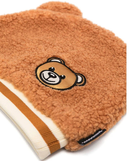 moschino-Brown Fuzzy Bear Print Beanie-mux04i-lia00-20093