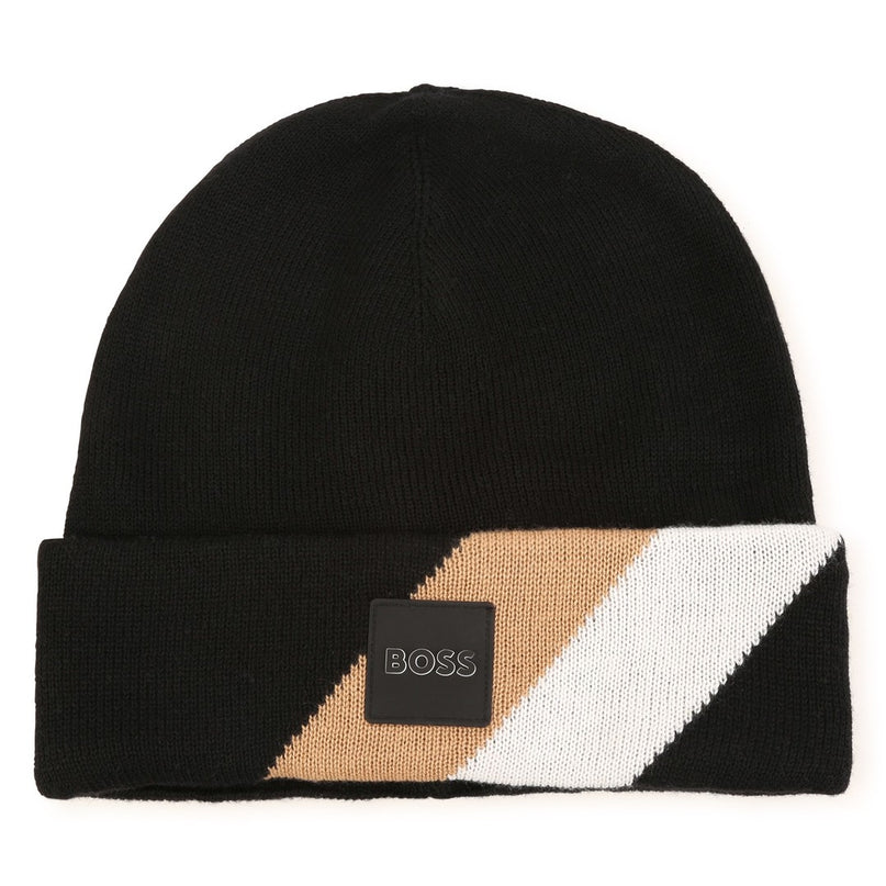 boss-j21287-09b-Black Knitted Beanie Hat