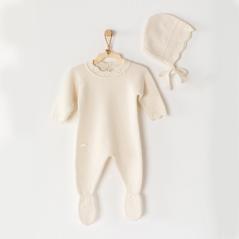 Cream Knitted Babygrow & Hat