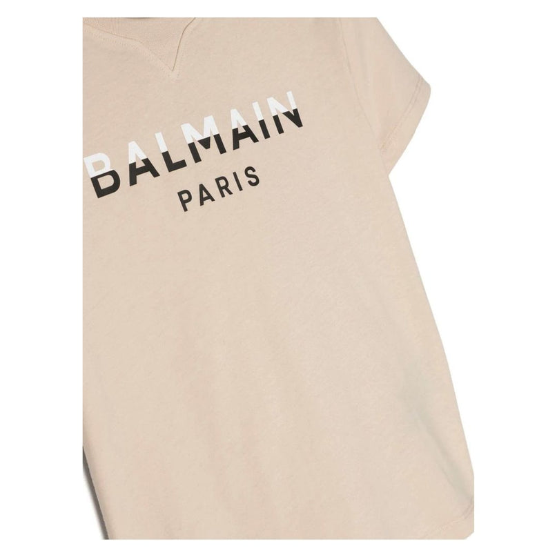 balmain-Beige Logo T-Shirt-bu8p41-z0057-106