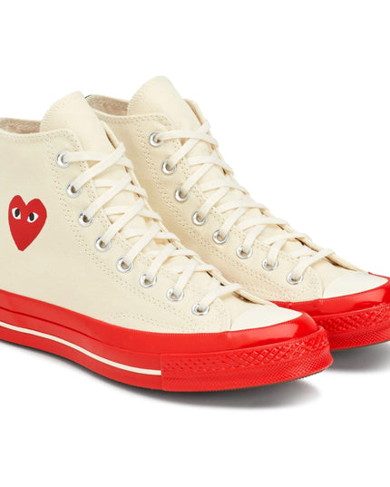 Beige & Red Converse High Top Sneakers