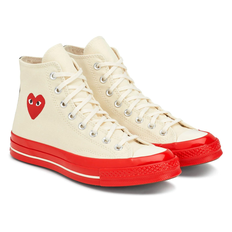 Beige & Red Converse High Top Sneakers