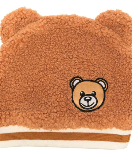 moschino-Brown Fuzzy Bear Print Beanie-mux04i-lia00-20093