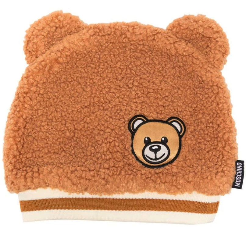 moschino-Brown Fuzzy Bear Print Beanie-mux04i-lia00-20093