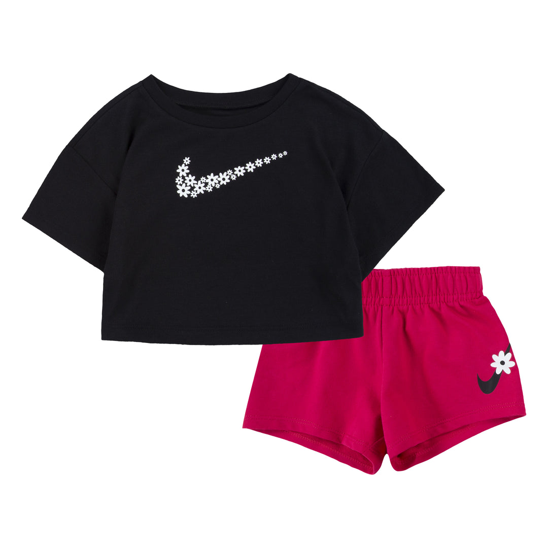 Black & Pink T-Shirt & Shorts Set