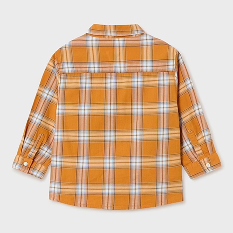 Orange Plaid Pocket Dress Shirt