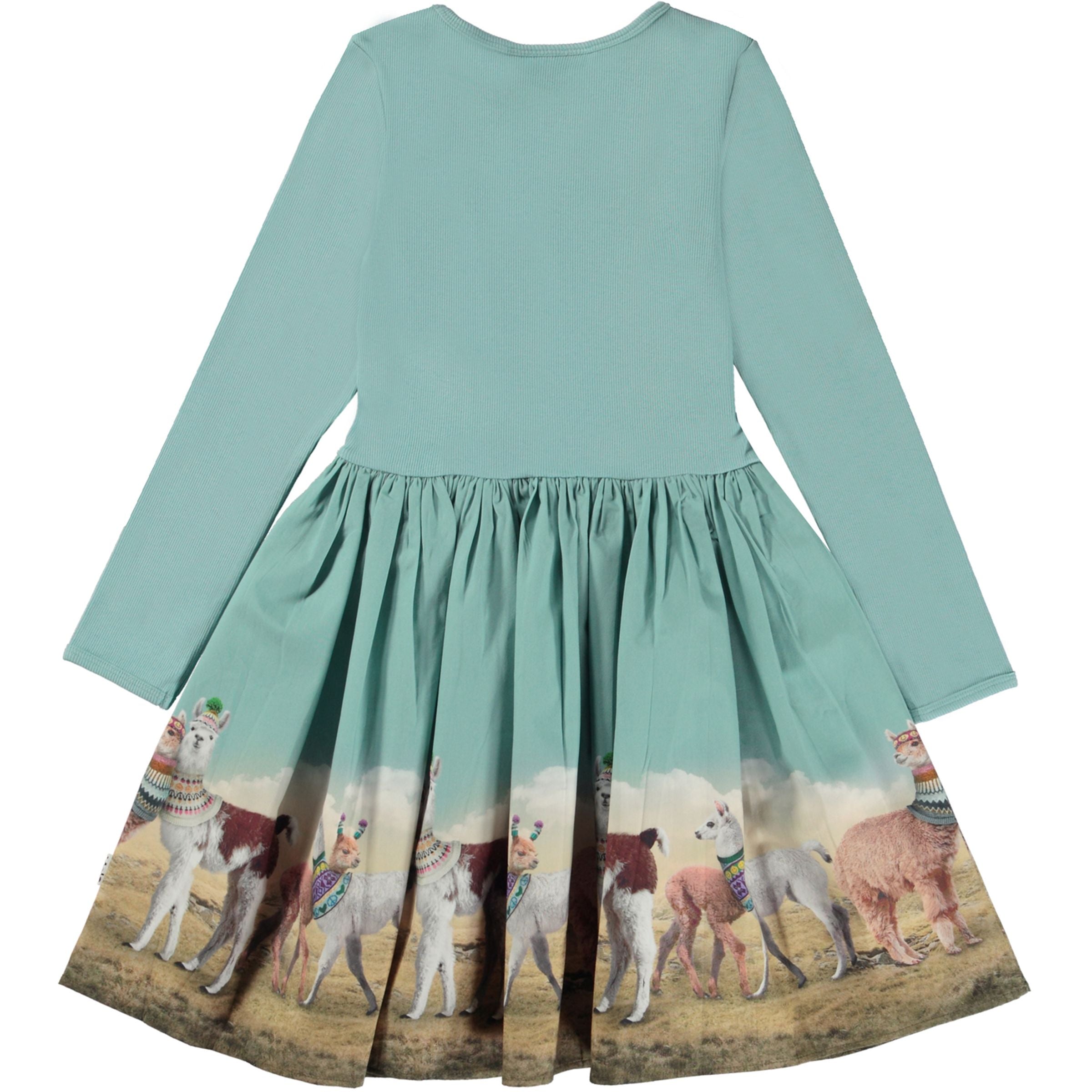 Blue Cotton Llama Print Dress - kids atelier