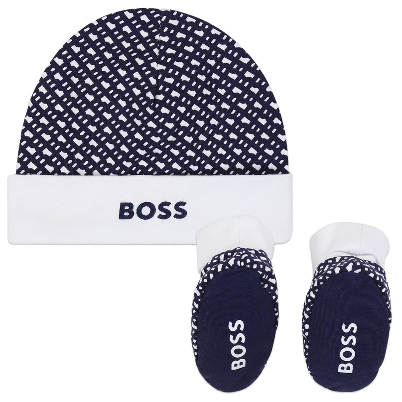 boss-j98394-849-nb-Navy Blue Hat and Booties Set