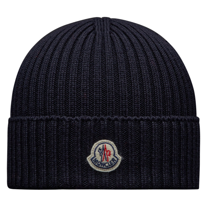 moncler-Navy Blue Wool Knit Beanie Hat-i2-954-3b000-24-m1131-742