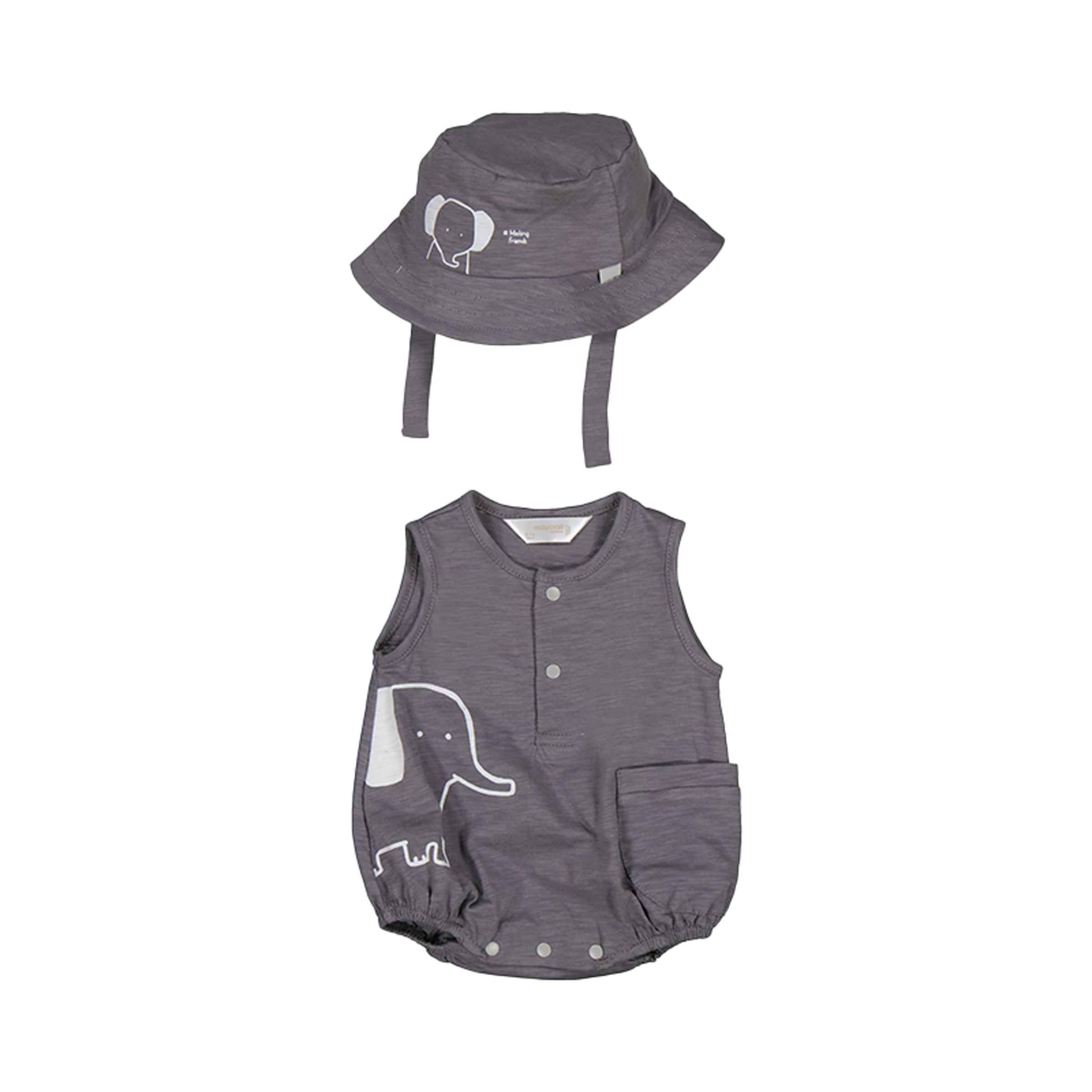 Gray Elephant Graphic Babysuit & Hat - kids atelier