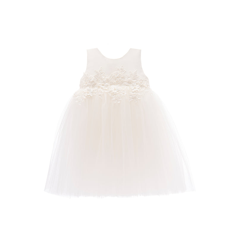 White Esterlee Sleeveless Floral Tulle Dress