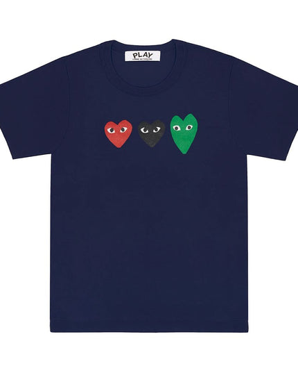 comme-des-garcons-Navy Triple Heart T-Shirt-az-t185-051-1