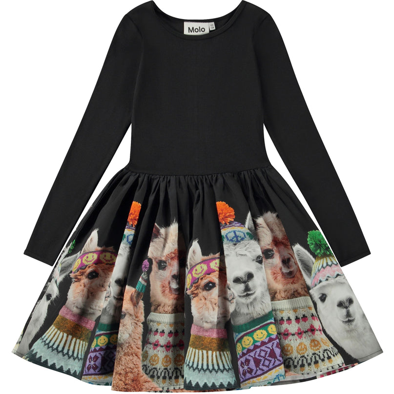 molo-Black Llamas Print Dress-2w23e228-3381